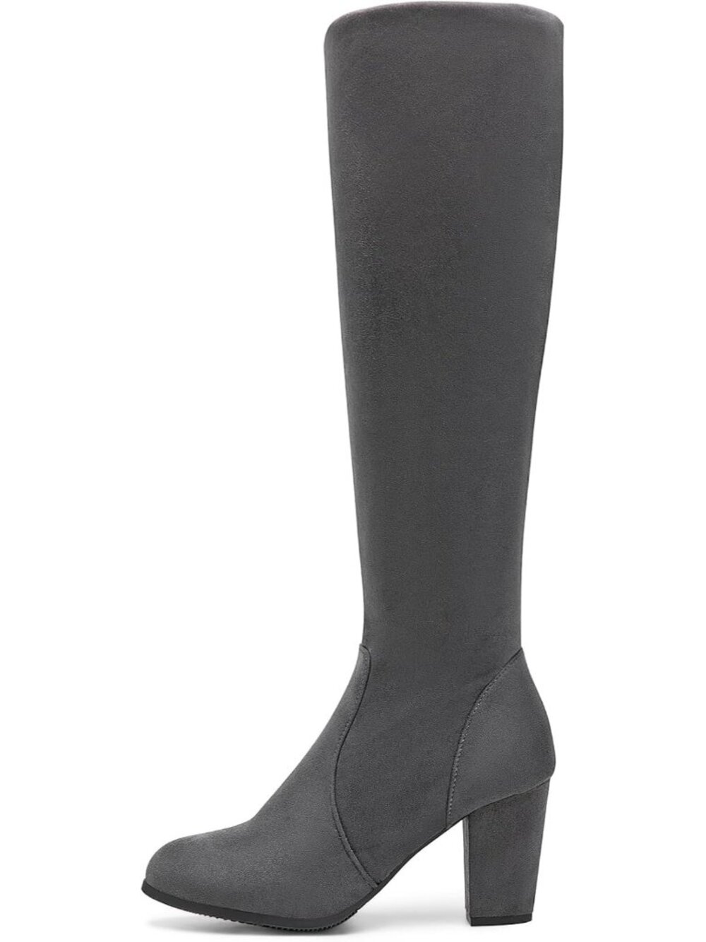 Women's Grey Faux Fur Lined Square Toe Side Zipper Knee High Riding Boots - Picture 5 of 6